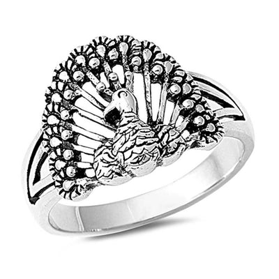 Sterling Silver Elegant Peacock Design Ring with Face Height of 15MM