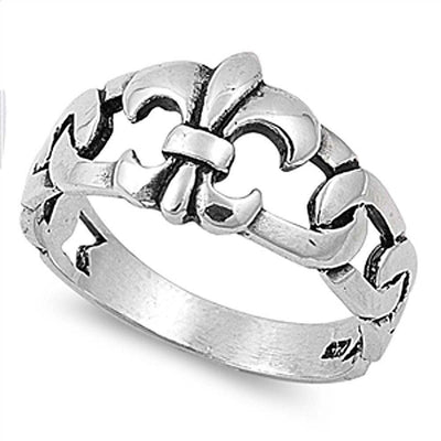 Sterling Silver Stylish Fleur De Lise Fnacy Band Ring with Face Height of 13MM