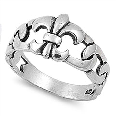 Sterling Silver Stylish Fleur De Lise Fnacy Band Ring with Face Height of 13MM