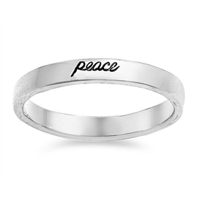 Sterling Silver Engraved  peace  Ring with Face Height of 3MM