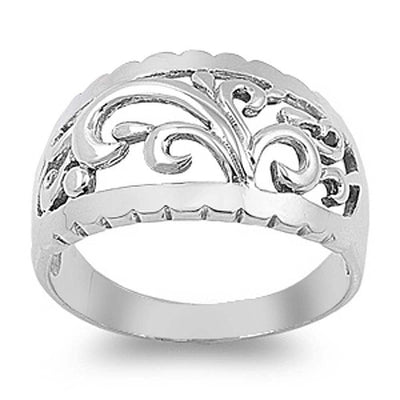 Sterling Silver Fancy Filigree Design Wide Band Ring with Face Height of 13MM