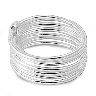 Sterling Silver 7 Band Shaped Plain Rings and Ring Width 11mm