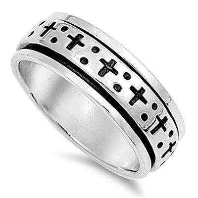 Sterling Silver Spinner Cross Shaped Plain RingsAnd Face Height 8mm