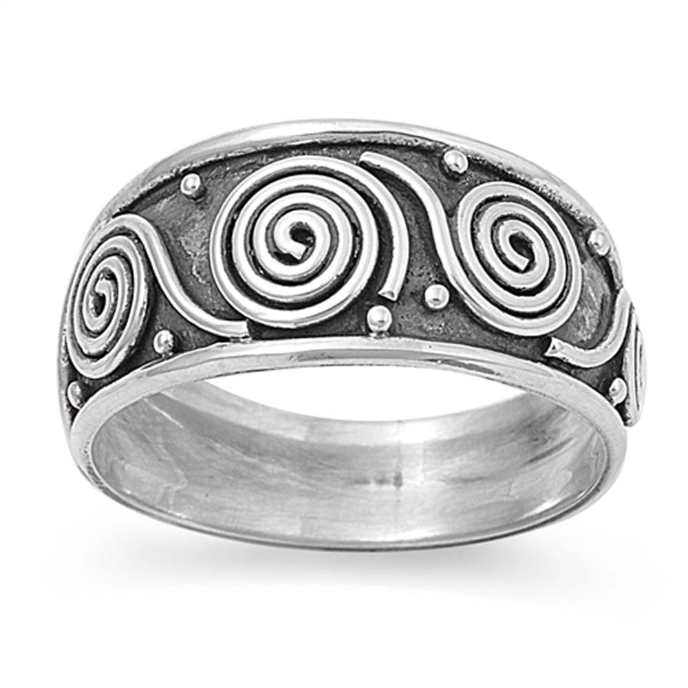 Sterling Silver Bali Mutli Swirl Design Wide Band Ring with Face Height of 10MM