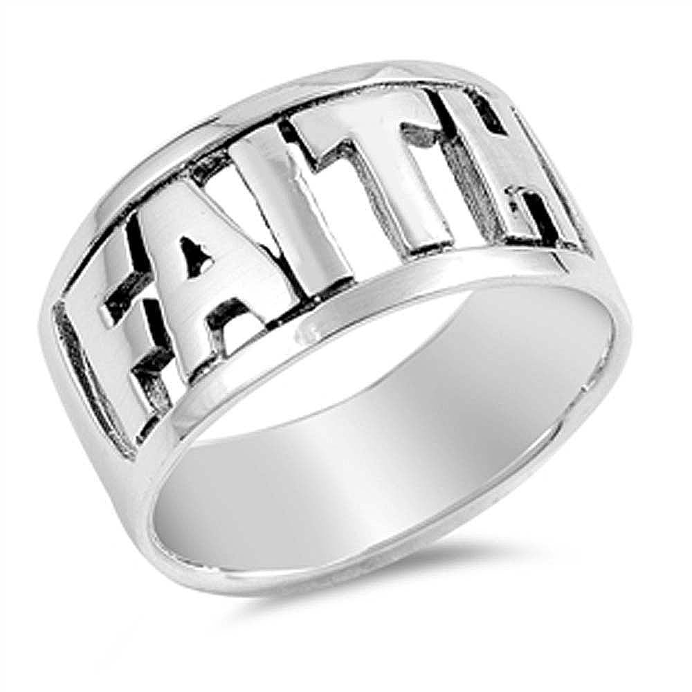 Sterling Silver Faith Shaped Plain RingsAnd Face Height 11mm