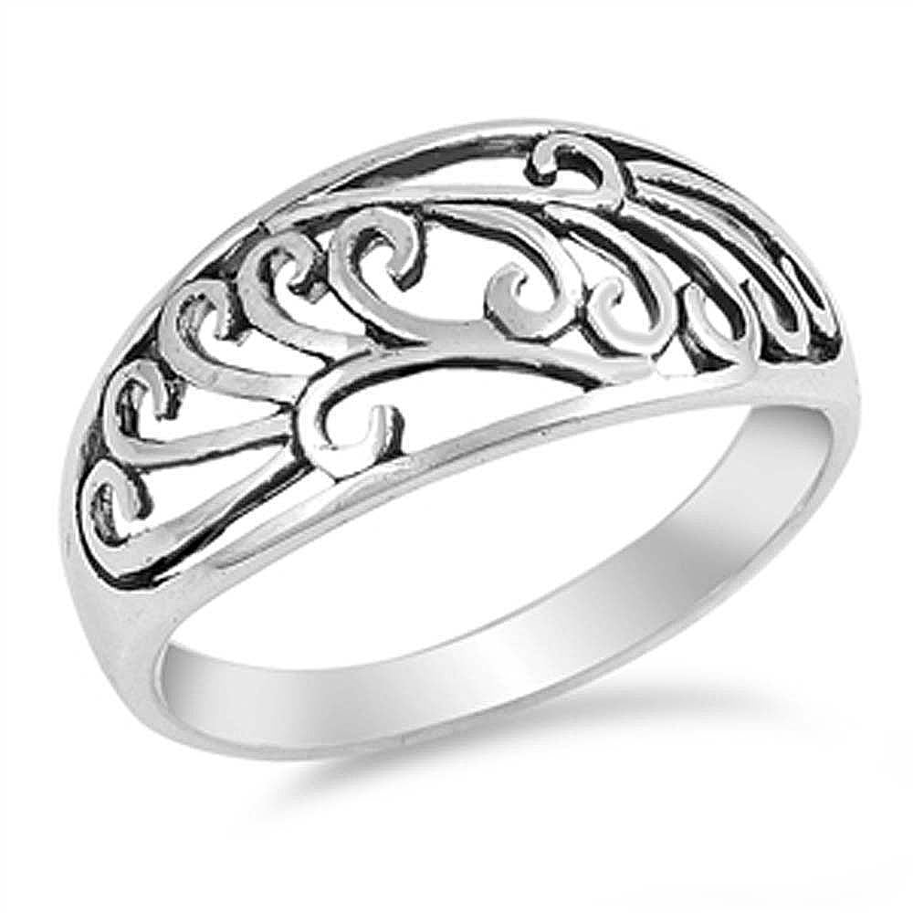 Sterling Silver Vintage Filigree Design Wide Band Ring with Face Height of 10MM