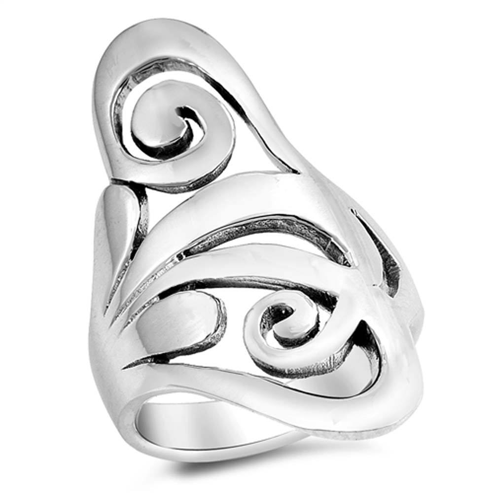 Sterling Silver Leaf Shaped Plain Rings, Face Height 33mm, Band Width 4mm