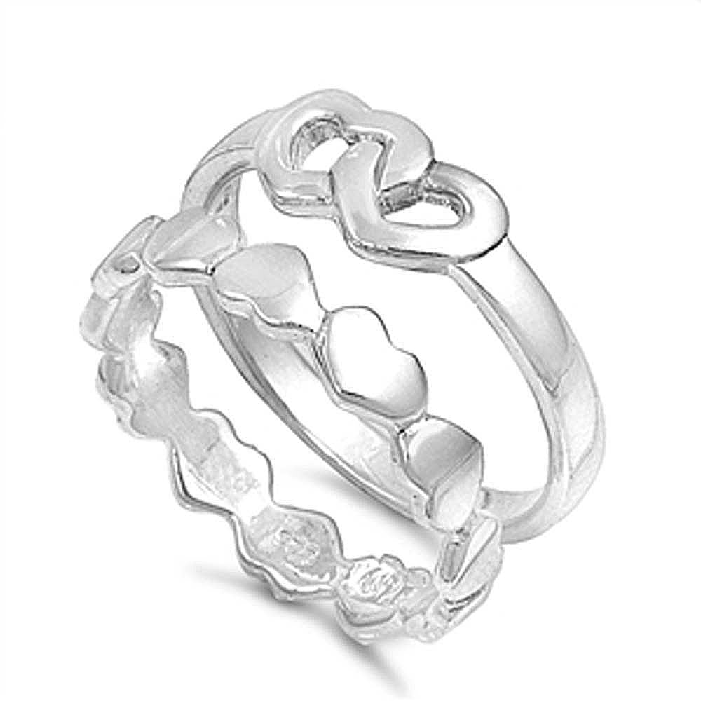 Sterling Silver Fancy Multiple Upside Down Heart and Double Heart Knot Ring Face Height of 6MM