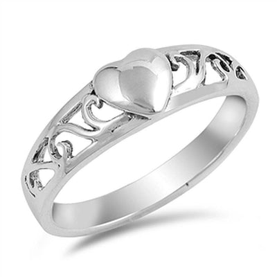 Sterling Silver Fancy Heart and Vine Design Ring with Face Height of 6MM