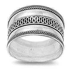 Sterling Silver Bali Tribal Eternal Curve Wide Band Ring with Face Height of 13MM