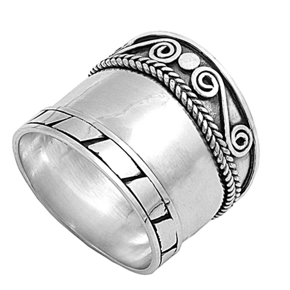 Sterling Silver Circle Bali Design Ring AndFace Height 20mmAnd Band Width 12mm