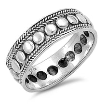 Load image into Gallery viewer, Sterling Silver Circle Pattern Bali Design Ring And Band Width 8mm