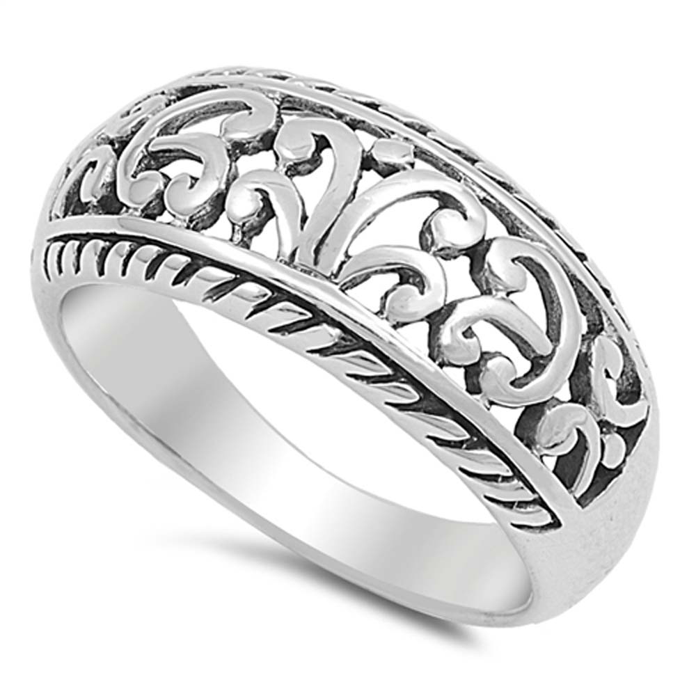 Sterling Silver Filigree Design and Twisted Edge Ring with Face Width of 10MM