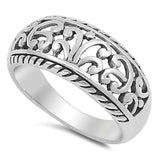 Sterling Silver Filigree Design and Twisted Edge Ring with Face Width of 10MM