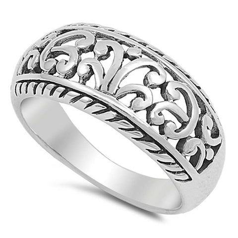 Sterling Silver Filigree Design and Twisted Edge Ring with Face Width of 10MM