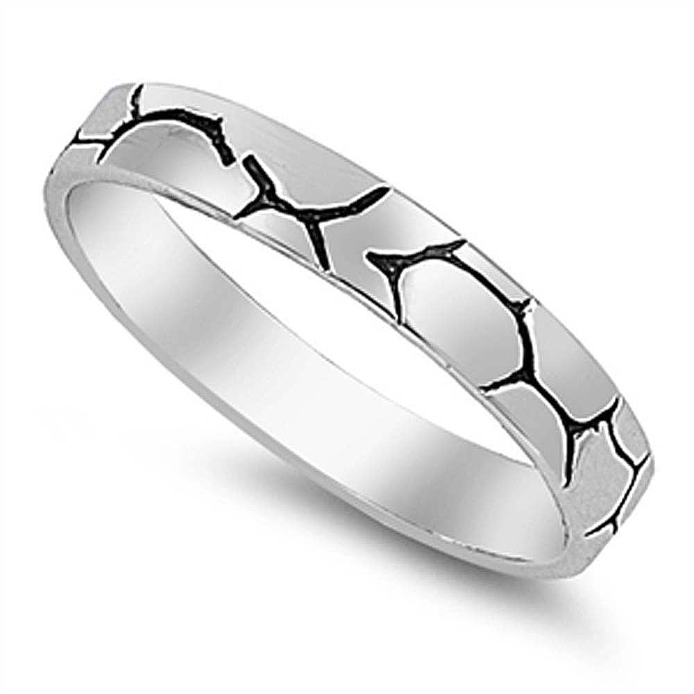 Sterling Silver Modish Crack Design Ring with Face Width of 3MM