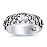 Sterling Silver Vintage Flower Design Band Ring with Face Width of 13MM