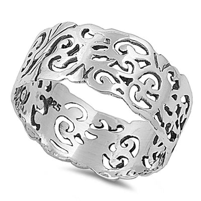 Sterling Silve Fancy Filigree Design Wide Band Ring with Face Width of 9MM