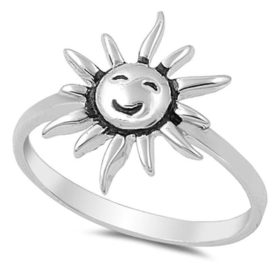 Sterling Silver Stylish Smiling Sun Ring with Face Width of 13MM