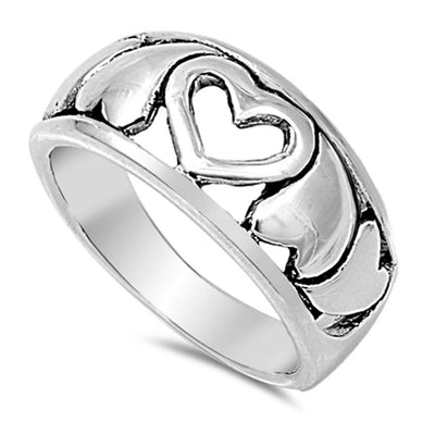 Sterling Silver Fancy Upside Down Heart with One Open Cut HeartAnd Face Width of 10MM