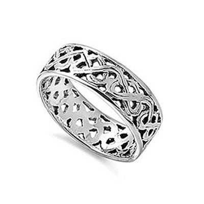 Sterling Silver Fancy Multiple Celtic Heart Knot Band Ring with Face Height of 7MM