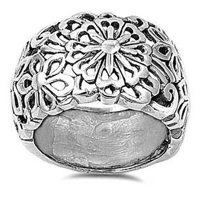 Sterling Silver Flower Shaped Plain RingsAnd Face Width 15mm