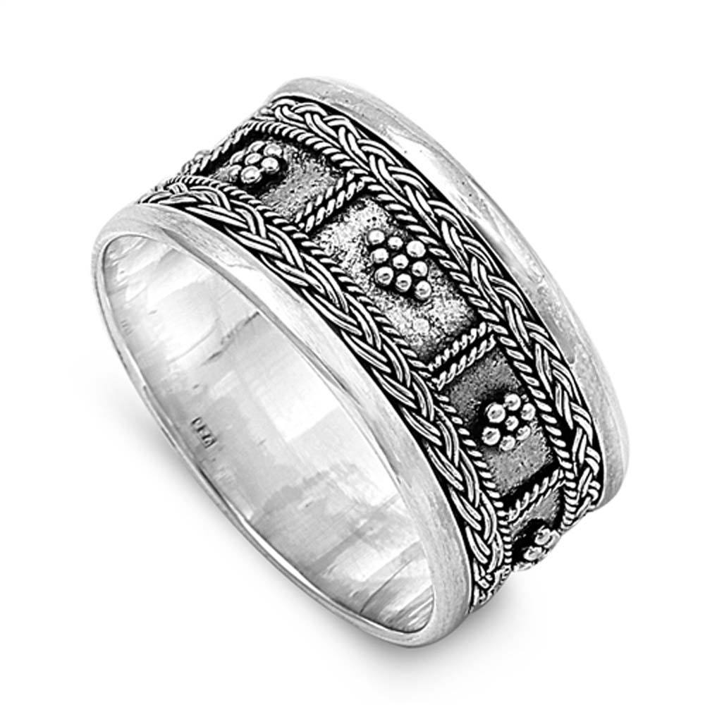 Sterling Silver Circles Handmade Bali Design Ring And Face Height 12mm
