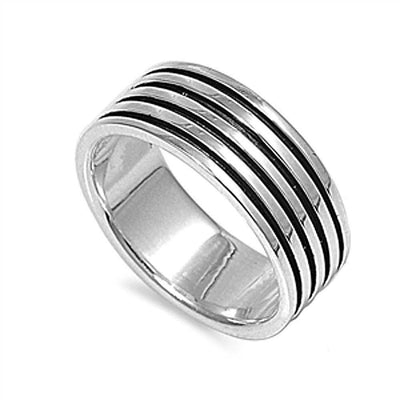 Sterling Silver Lines Shaped Plain RingsAnd Band Width 8mm