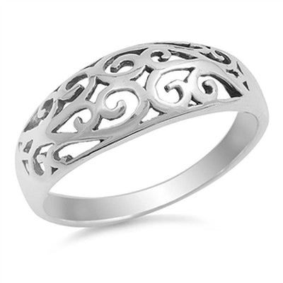 Sterling Silver Modish Vine Design Wide Band Ring with Face Height of  8MM