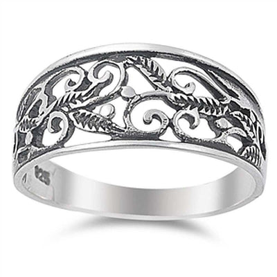 Sterling Silver Vintage Vine Design Wide Band Ring with Face Height of 10MM