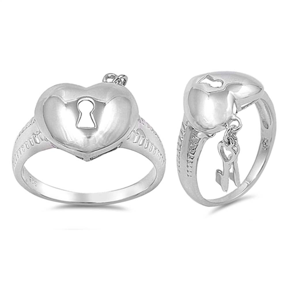 Sterling Silver Heart And Key Shaped Plain RingsAnd Face Height 13mmAnd Band Width 2mmAnd Weight 4.7grams