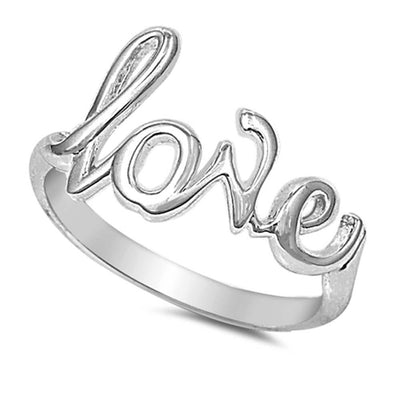 Sterling Silver Fancy Cursive  love  Ring with Face Height of 7MM