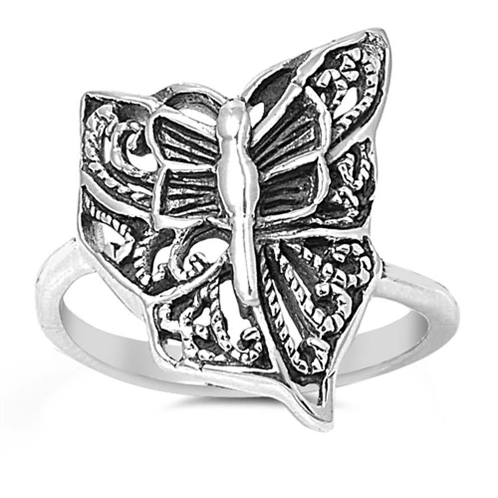 Sterling Silver Butterfly Shaped Plain Rings and Face Height 21mm