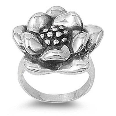 Sterling Silver Flower Shaped Plain RingsAnd Face Height 25mmAnd Band Width 3mm