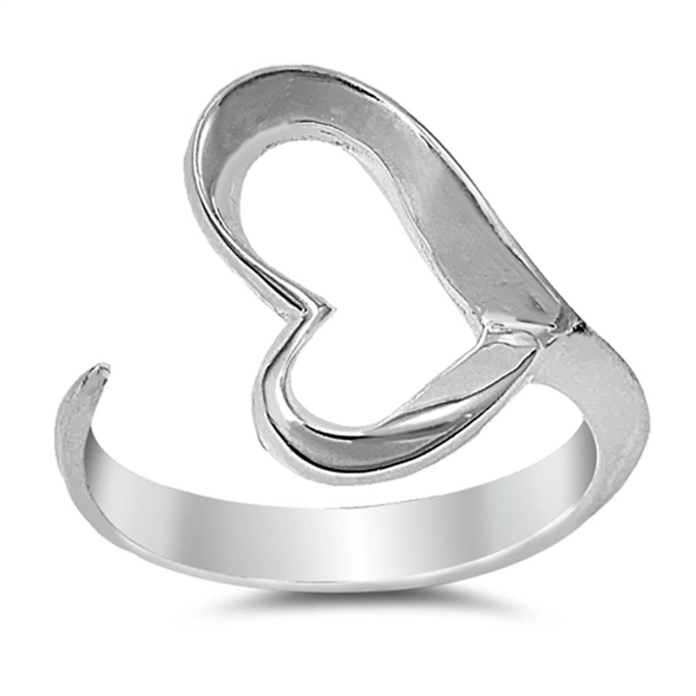 Sterling Silver Fancy Band Open Cut Heart Ring with Face Height of 15MM