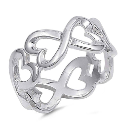 Sterling Silver Trendy Inifinity Heart Band Ring with Band Width of 10MM