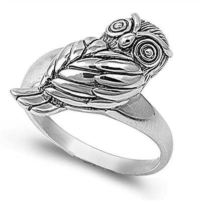 Sterling Silver Fashion Owl Ring with Face Height of 20MM