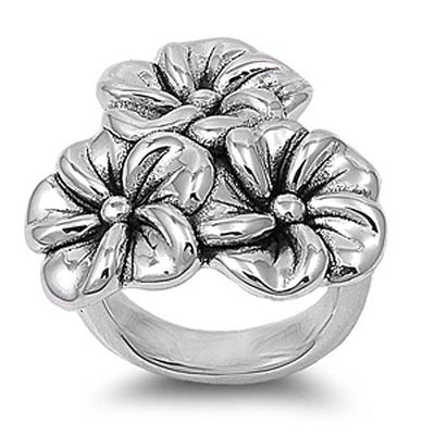 Sterling Silver Plumeria Flower Shaped Plain RingsAnd Face Height 29mmAnd Band Width 5mm
