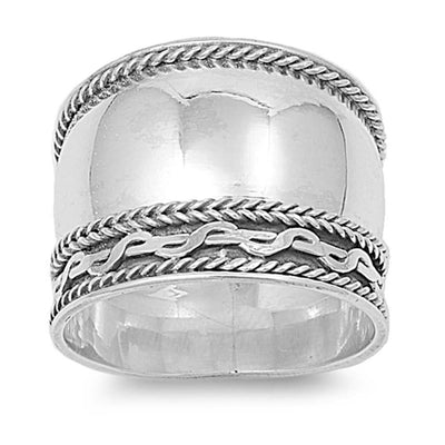 Sterling Silver Rope and Celtic Eternitiy Knot with Twisted Edge Wide Band RingAnd Face Height of 18MM