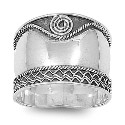 Sterling Silver Fancy Tribal Bali Wide Band Ring with Face Height of 18MM