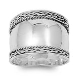 Sterling Silver Braided and Twisted Bali Wide Band Ring with Face Height of 17MM