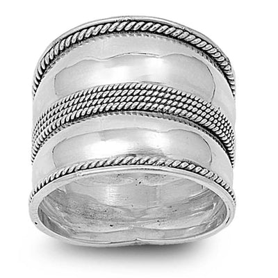 Sterling Silver Stylish Twisted Bali Wide Band Ring with Face Height of 19MM