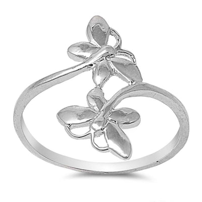 Sterling Silver Fashion Double Butterfly Ring with Face Height of 21MM