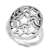 Sterling Silver Rhodium Plated Moon And Star Shaped Plain RingsAnd Face Height 23mm