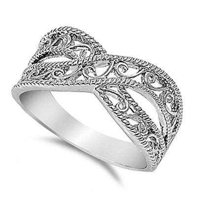 Sterling Silver Filigree Design and Twisted Edge Eternity Ring with Face Height of 10MM