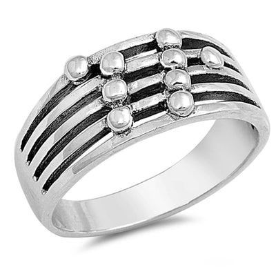 Sterling Silver Fancy with Ball Wide Band RingAnd Face Height of 11MM