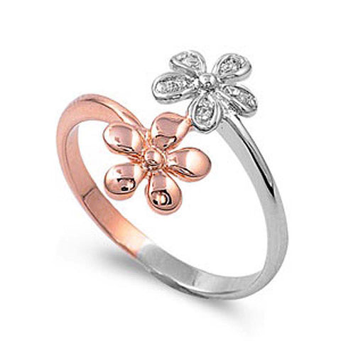 Sterling Silver Trendy Plumeria Two Tone with Gold Plated RingAnd Face Height of 16MM