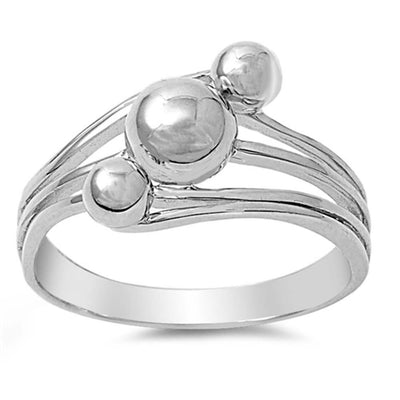 Sterling Silver Three Plain Ball Fancy Band Ring with Face Height of 11MM