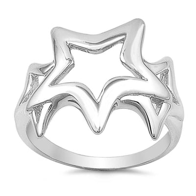 Sterling Silver Fancy Triple Star Ring with Face Height of 19MM
