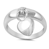 Sterling Silver Dangling Heart Shaped Plain RingsAnd Face Height 5mmAnd Band Width 3mm
